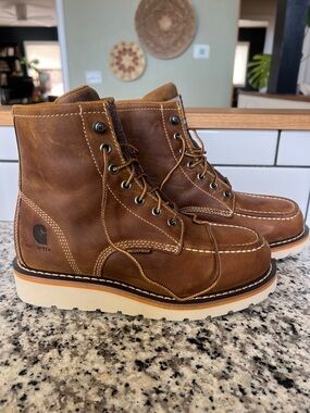 LIKE NEW Carhartt Brown Leather Moc Toe Waterproof Work Boots